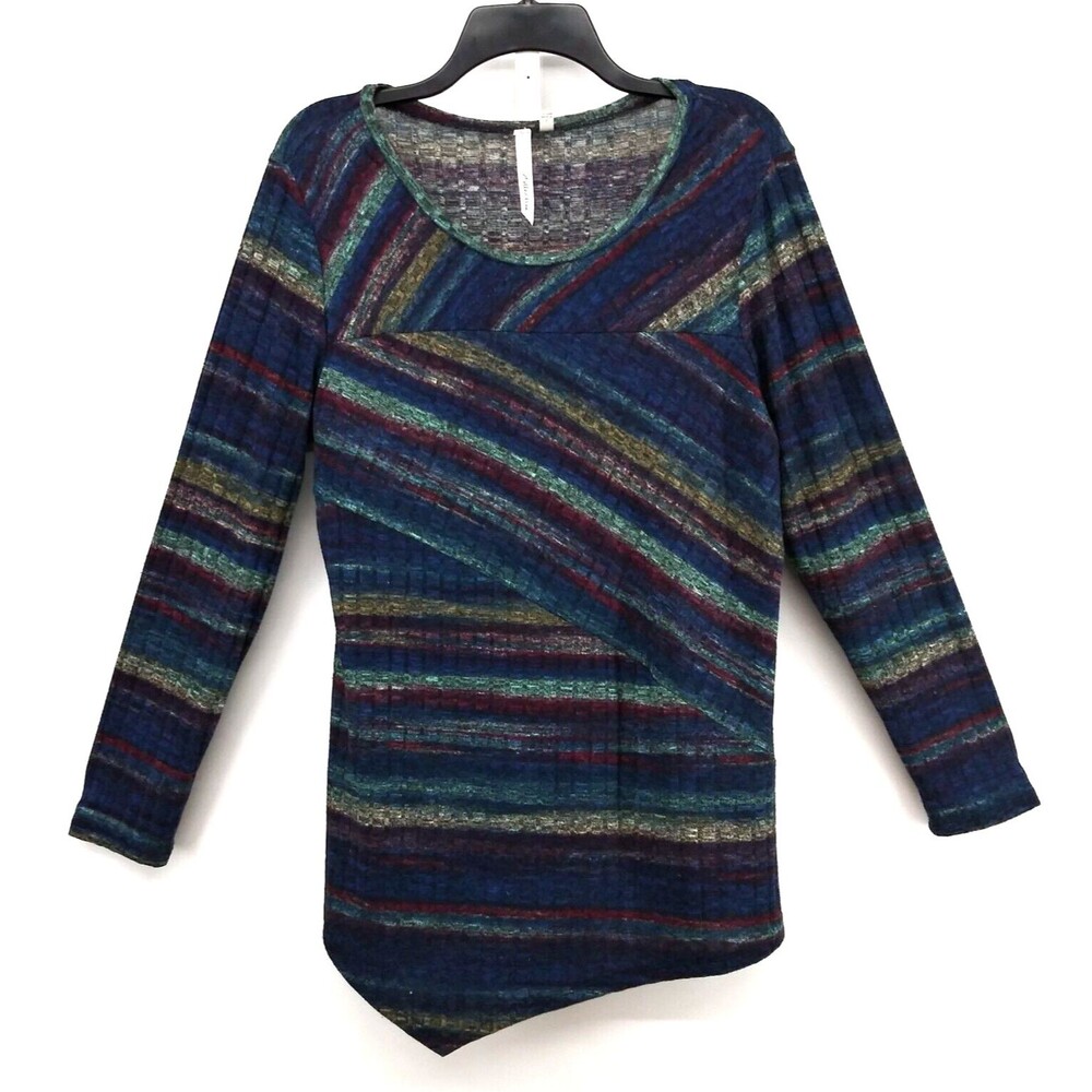 NY Collection Shirt Womens Size L Multicolor Striped Scooped Neck Pullover Top